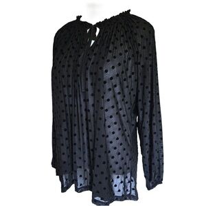 Chic Black Sheer Polka Dot Flowy Blouse Plus Size Top 2x